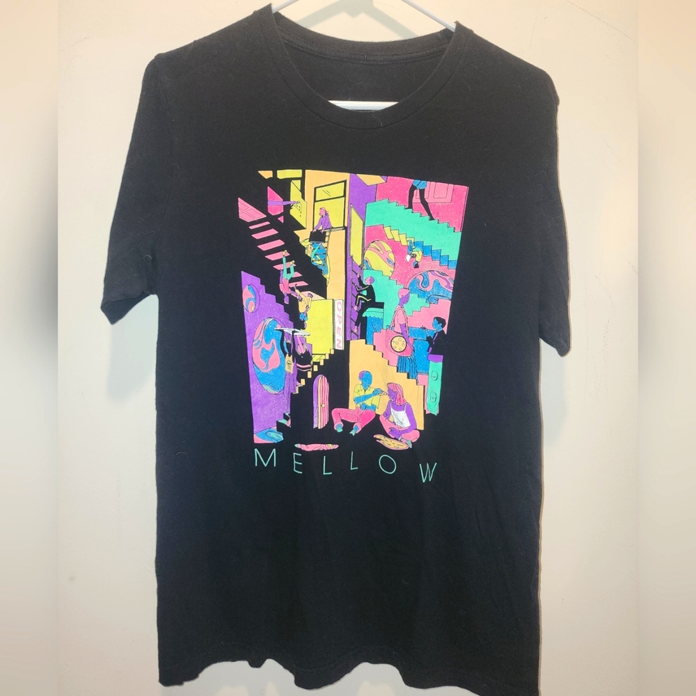 Classic Neon Abstract Art Mellow Mushroom Tee Shirt Mens Size Large